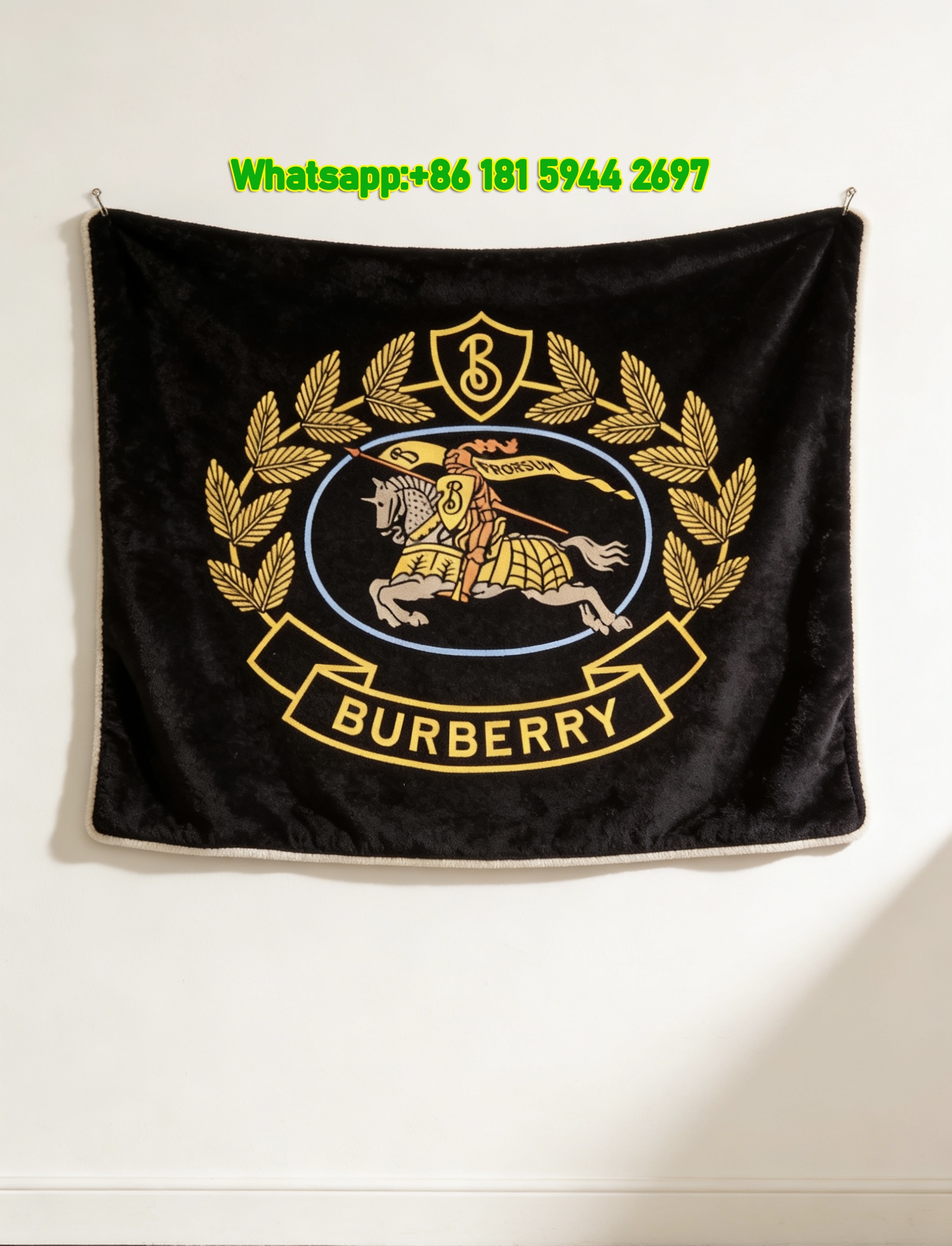 Burberry Equestrian Knight Emblem Flannel Sofa Throw Blanket B021